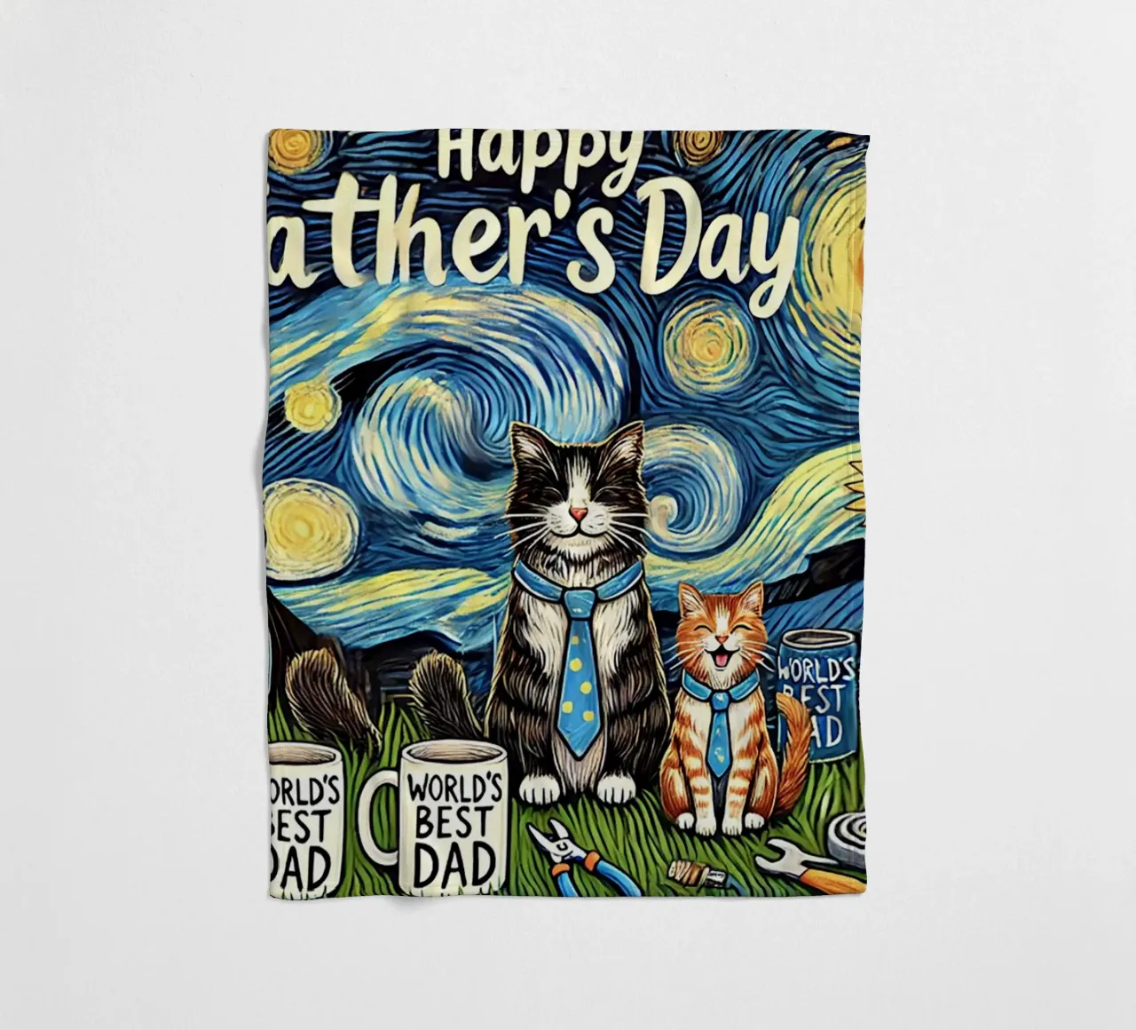 Happy Father´s Day Kitty Cat Edition coperta in pile da Vintage Van Gogh
