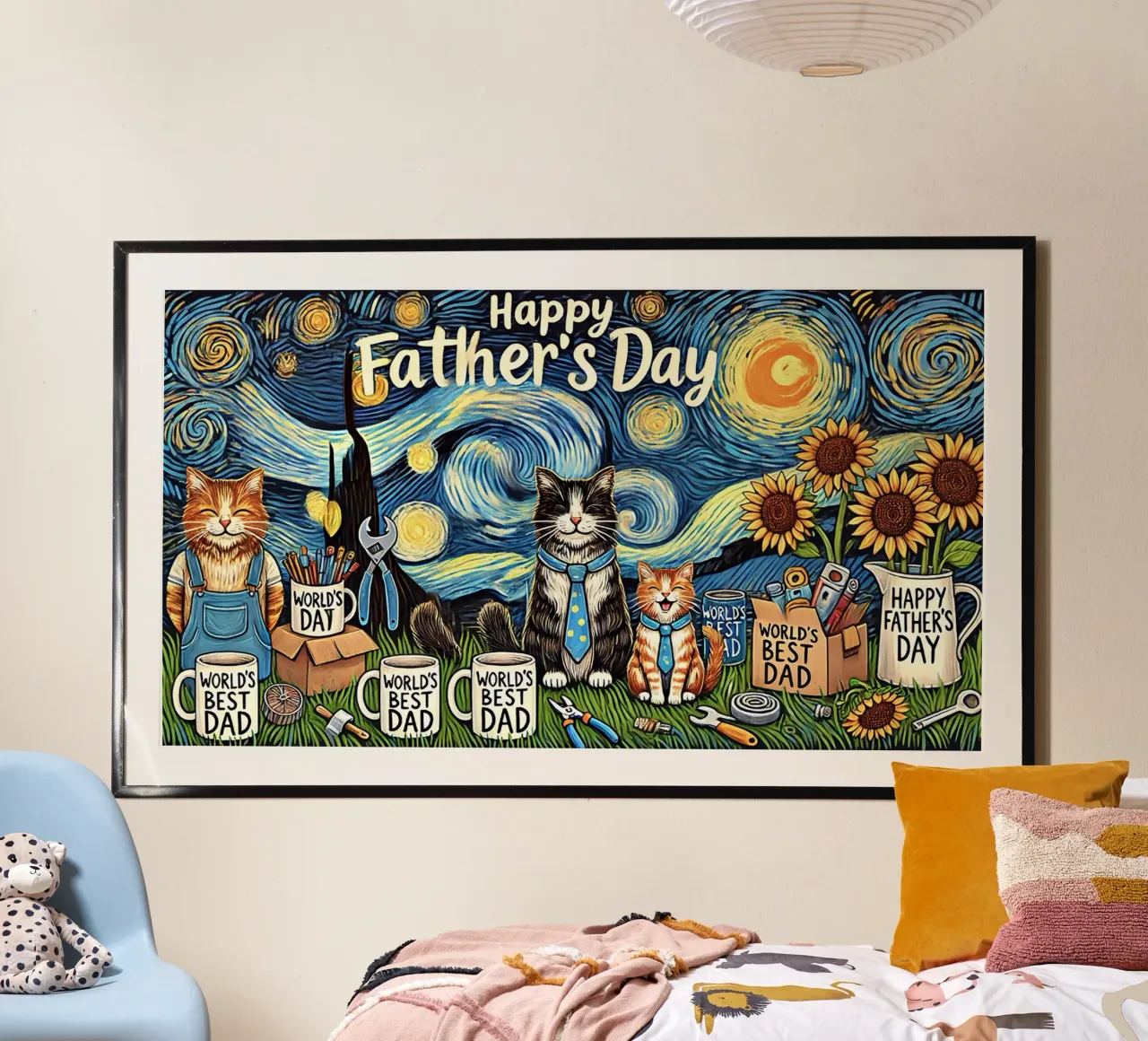 Happy Father´s Day Kitty Cat Edition poster con telaio in plastica da Vintage Van Gogh