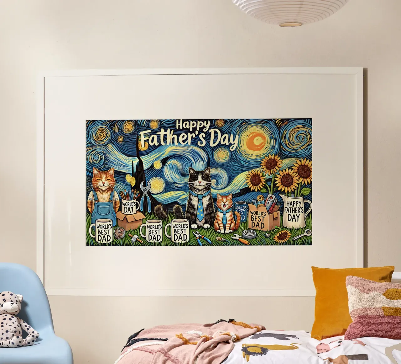 Happy Father´s Day Kitty Cat Edition poster con telaio in plastica da Vintage Van Gogh