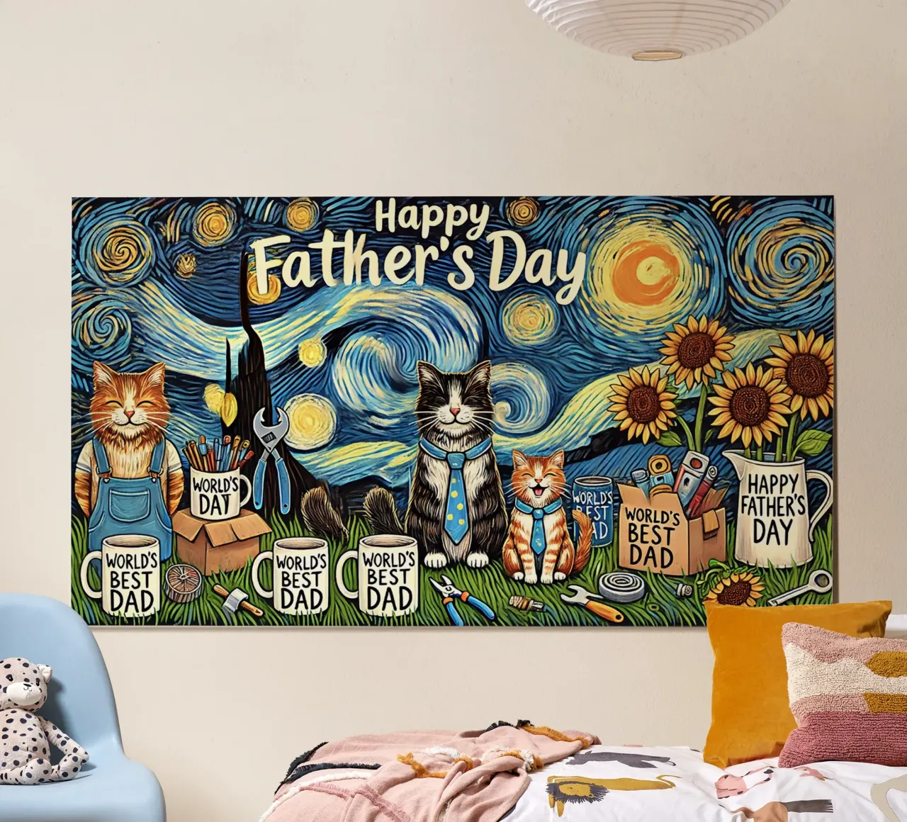 Happy Father´s Day Kitty Cat Edition poster con telaio in plastica da Vintage Van Gogh
