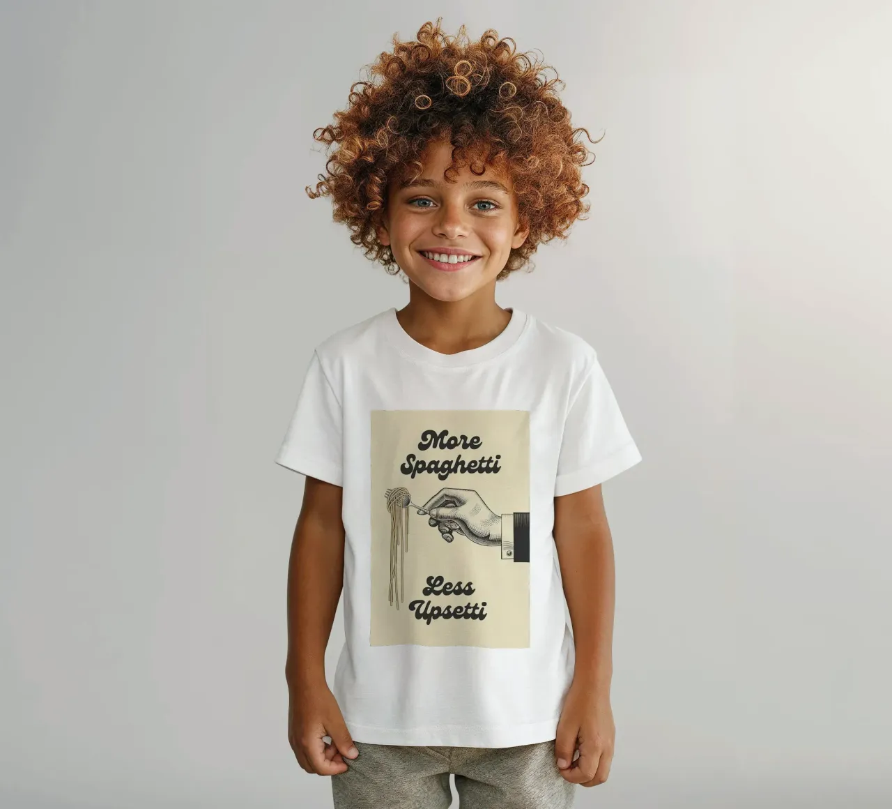 Plus de spaghettis moins d'Upsetti t-shirt enfant de Mildred Store