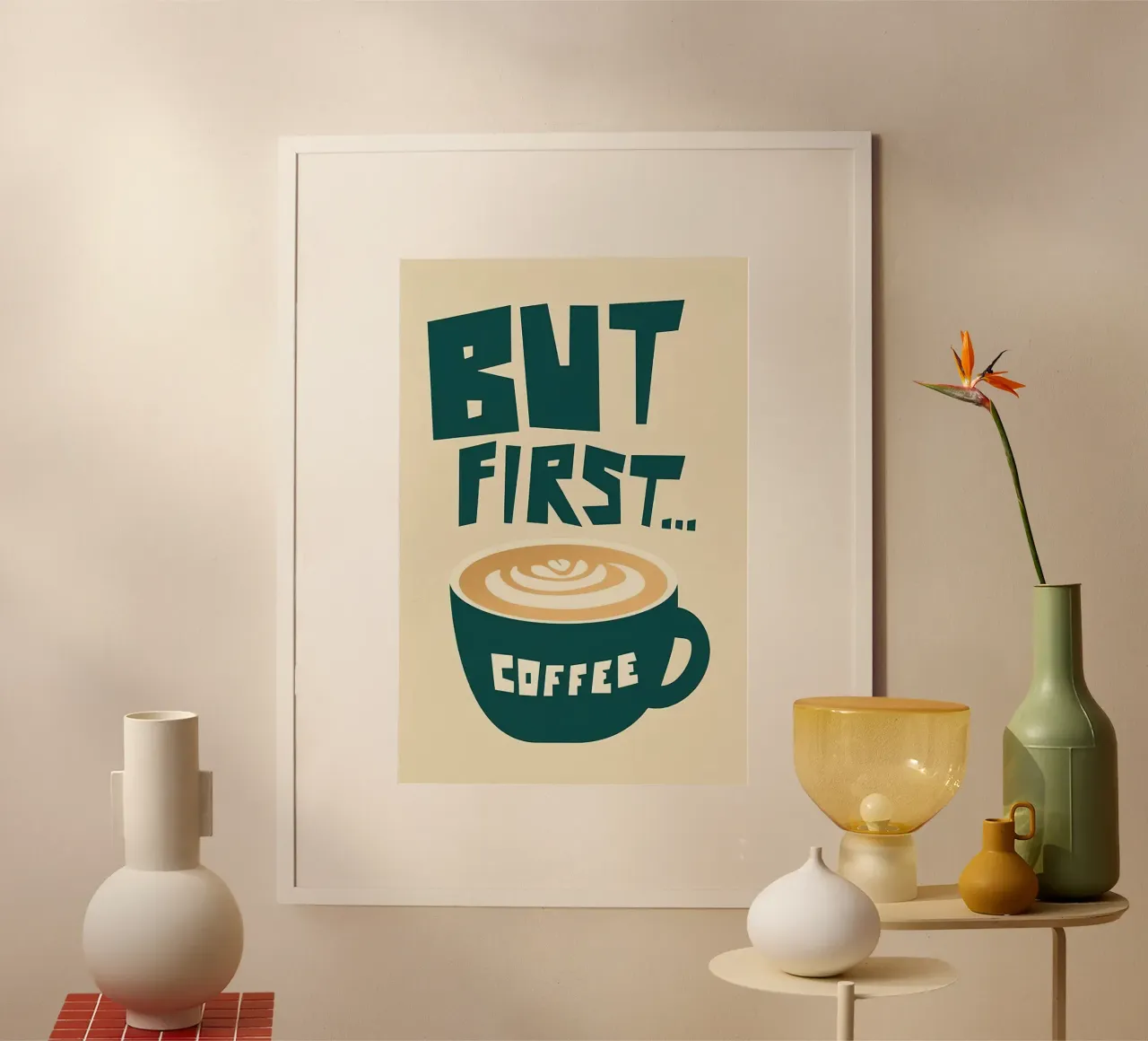 Ma prima... il caffè poster con telaio in legno da Mildred Store