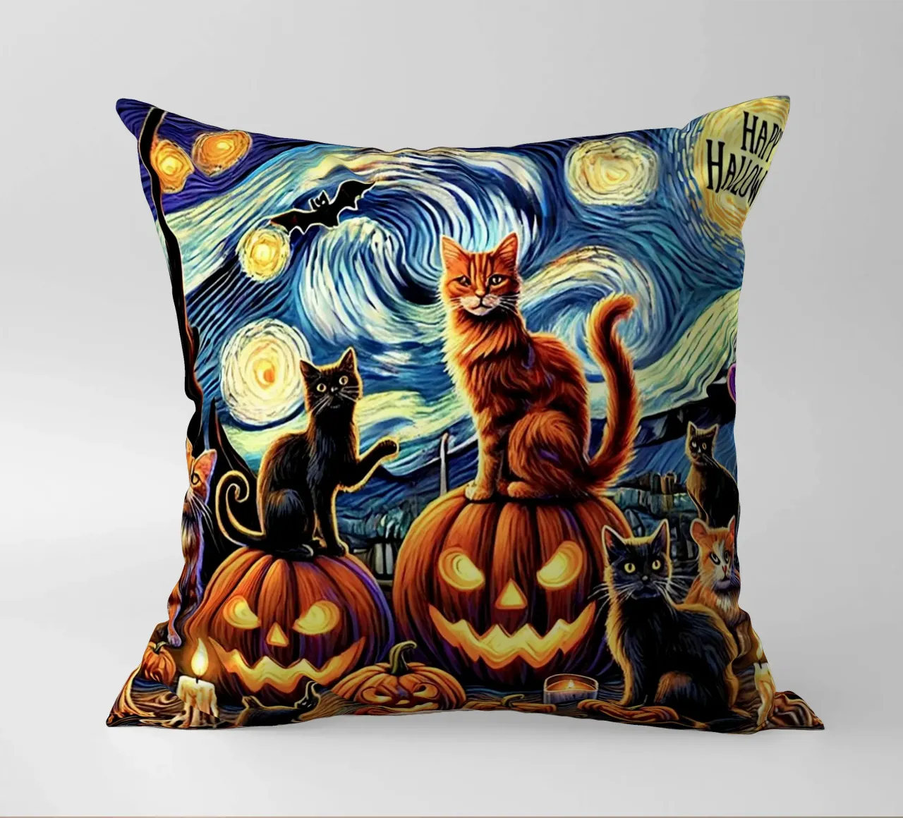 Happy Halloween Kitty Cat Edition cuscino da Vintage Van Gogh