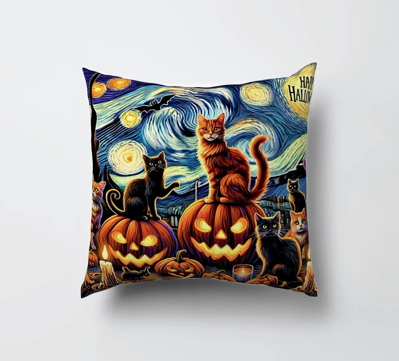Happy Halloween Kitty Cat Edition cuscino da Vintage Van Gogh