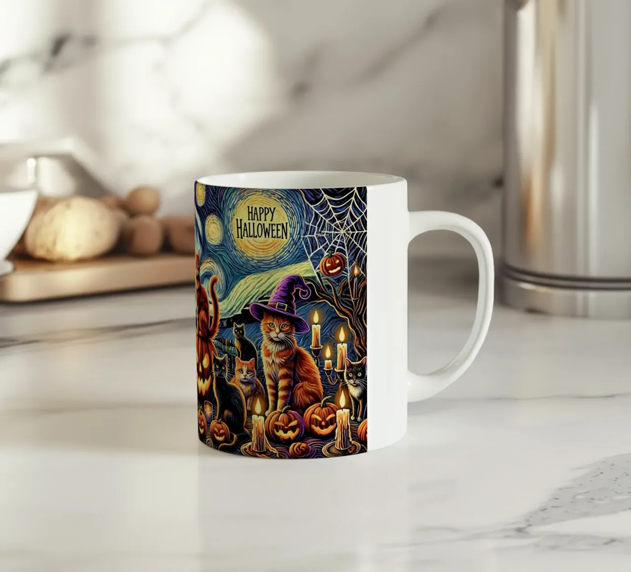Happy Halloween Kitty Cat Edition tazza in ceramica da Vintage Van Gogh