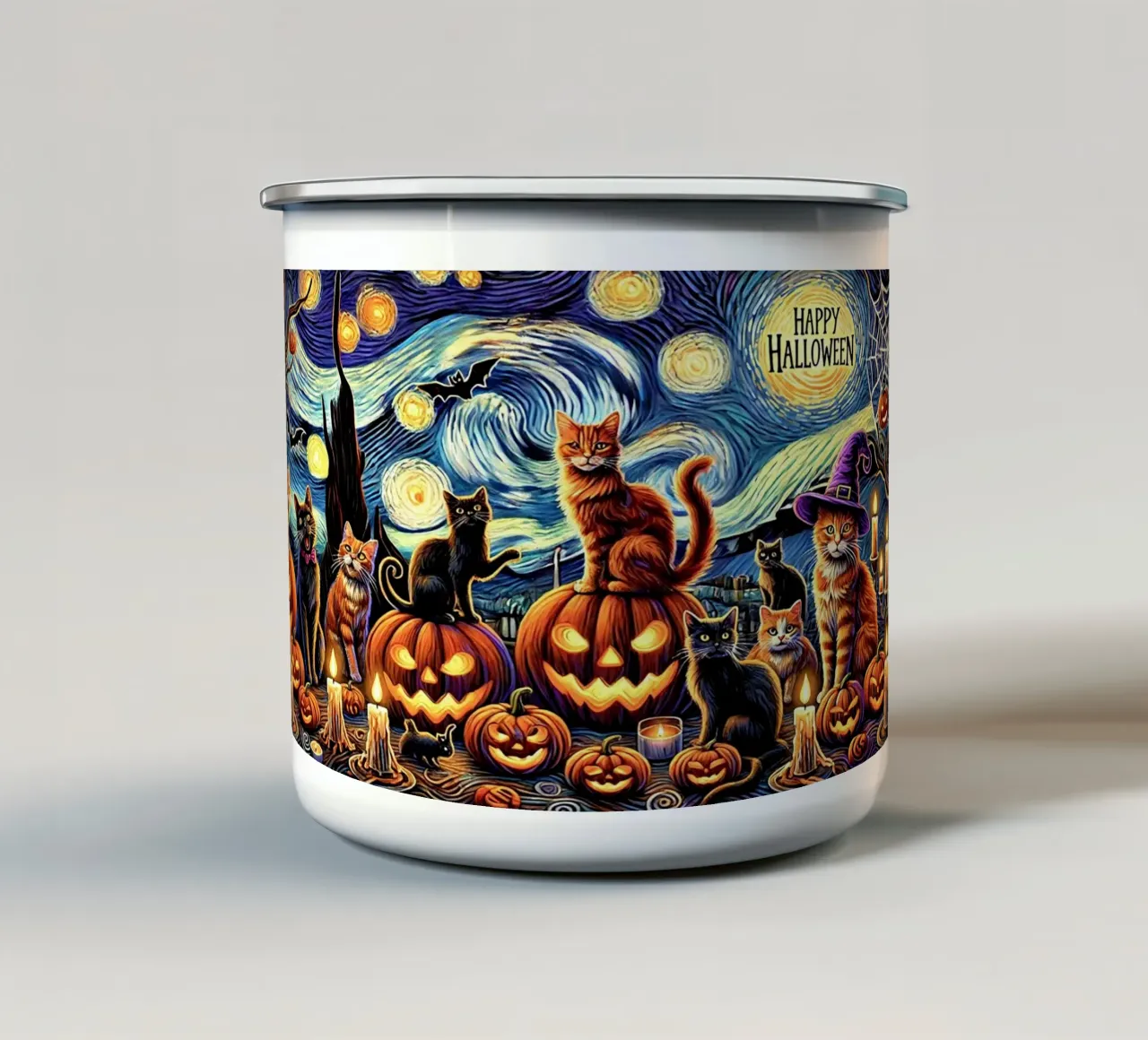 Happy Halloween Kitty Cat Edition tazza in smalto da Vintage Van Gogh