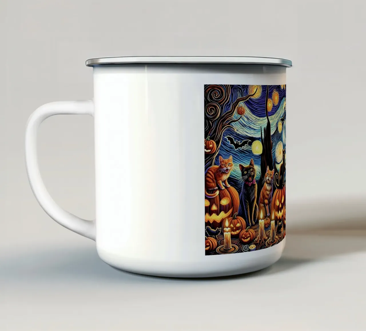 Happy Halloween Kitty Cat Edition tazza in smalto da Vintage Van Gogh