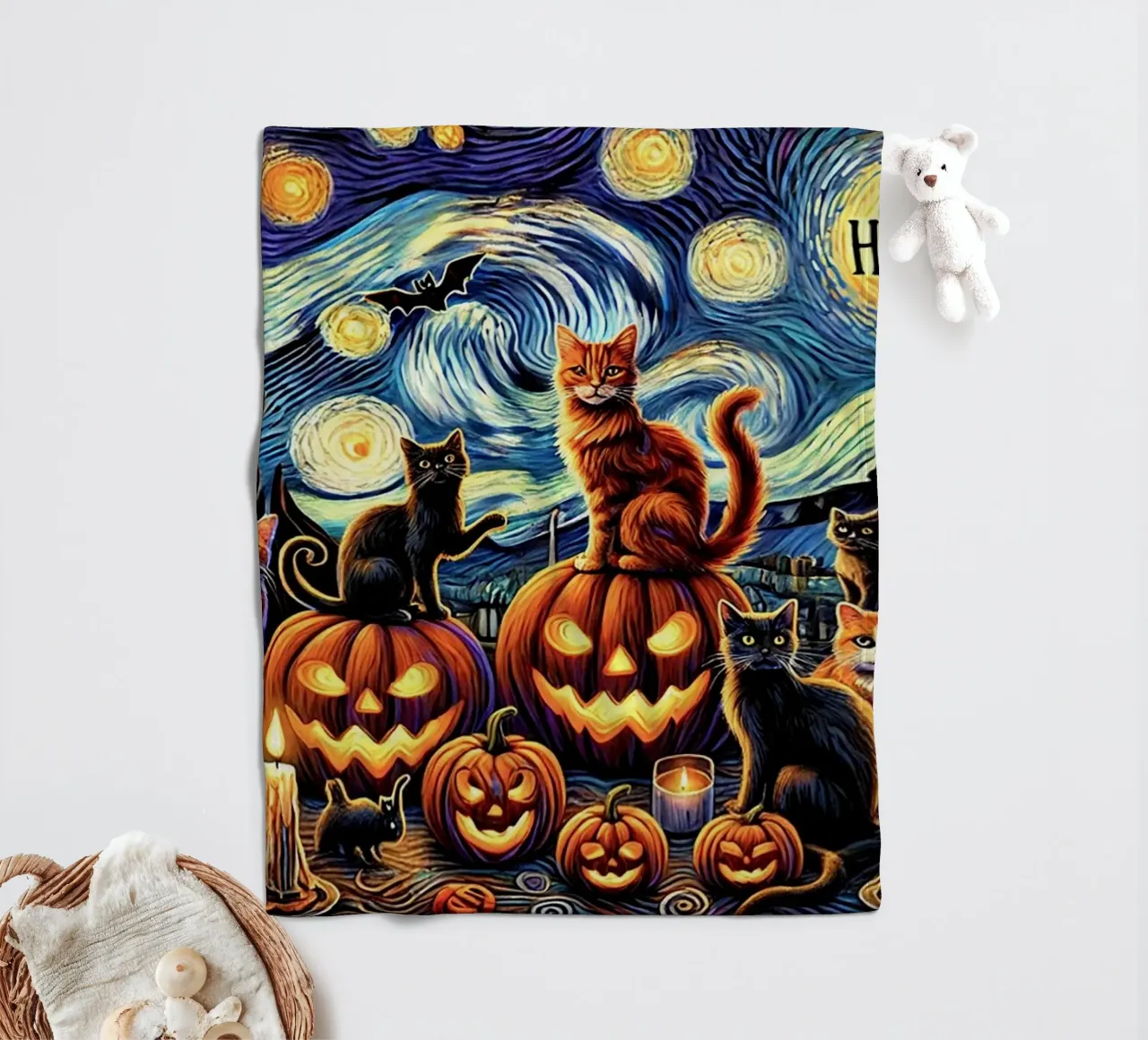 Happy Halloween Kitty Cat Edition coperta in pile da Vintage Van Gogh