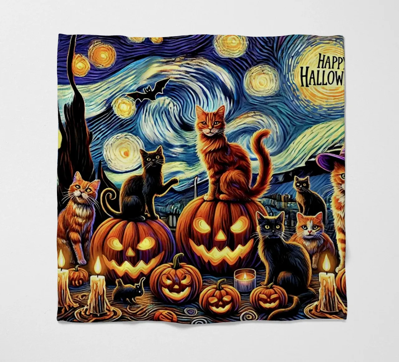 Happy Halloween Kitty Cat Edition coperta in pile da Vintage Van Gogh