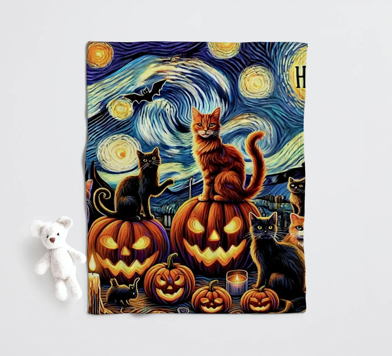 Happy Halloween Kitty Cat Edition coperta in pile da Vintage Van Gogh