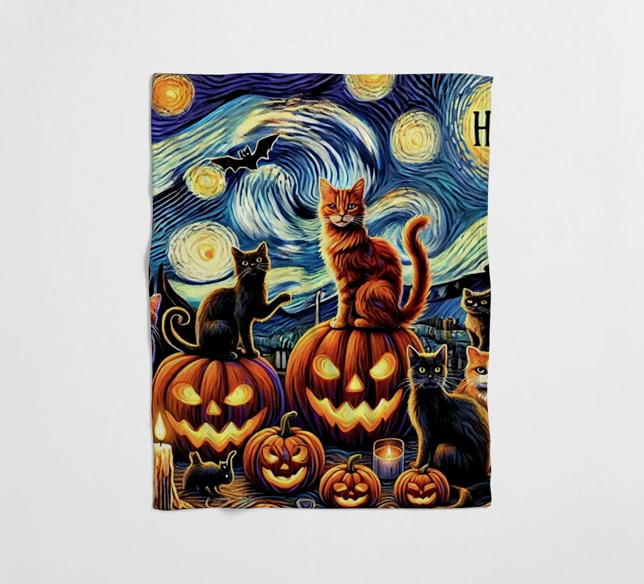 Happy Halloween Kitty Cat Edition coperta in pile da Vintage Van Gogh