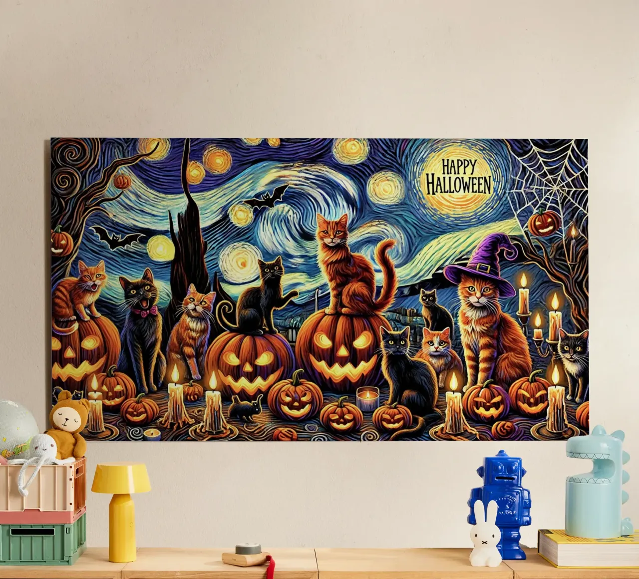 Happy Halloween Kitty Cat Edition alluminio dibond da Vintage Van Gogh