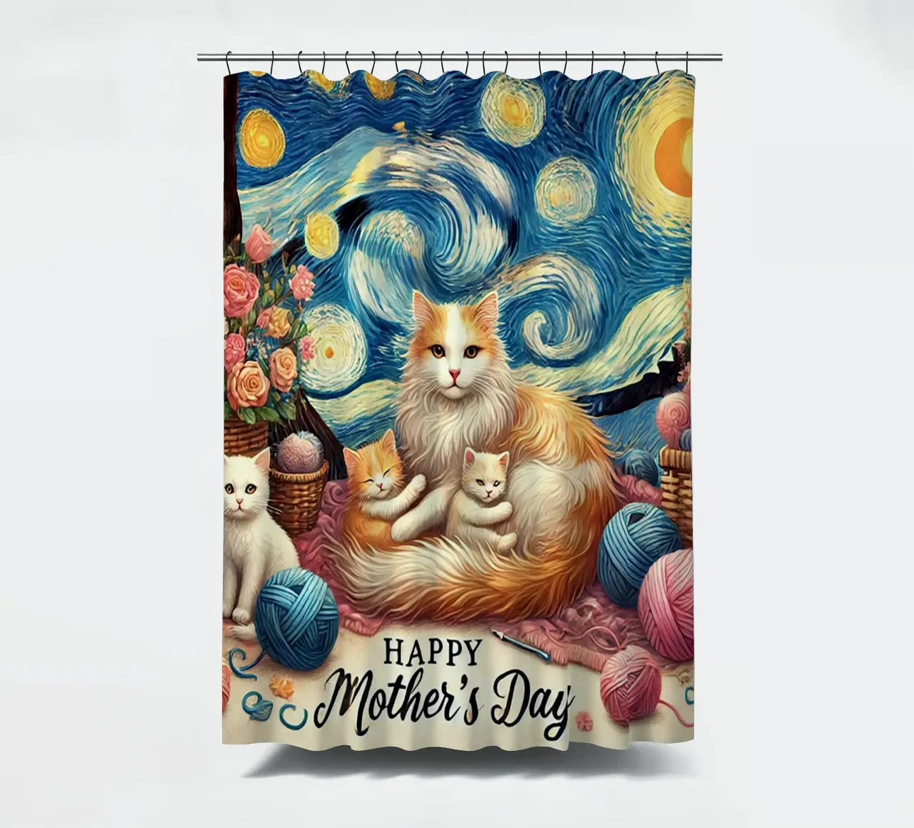 Happy Mother´s Day Kitty Cat Edition Duschvorhang von Vintage Van Gogh