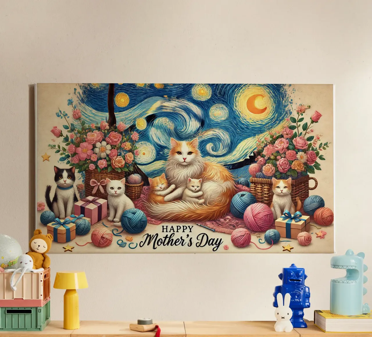 Happy Mother´s Day Kitty Cat Edition tela con Cornice a cassetta da Vintage Van Gogh