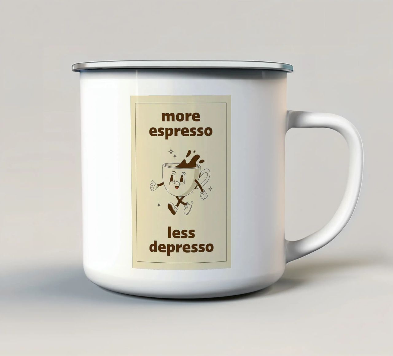 More Espresso Less Depresso tazza in smalto da Mildred Store