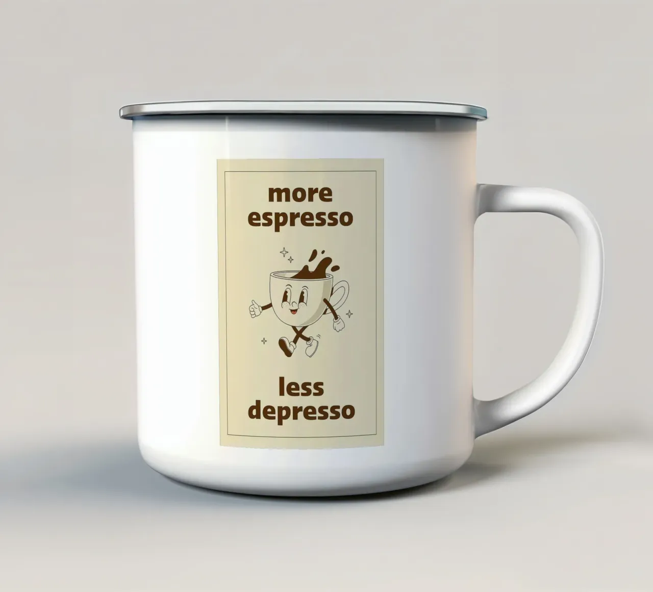 Mehr Espresso weniger Depresso Emaille Tasse von Mildred Store