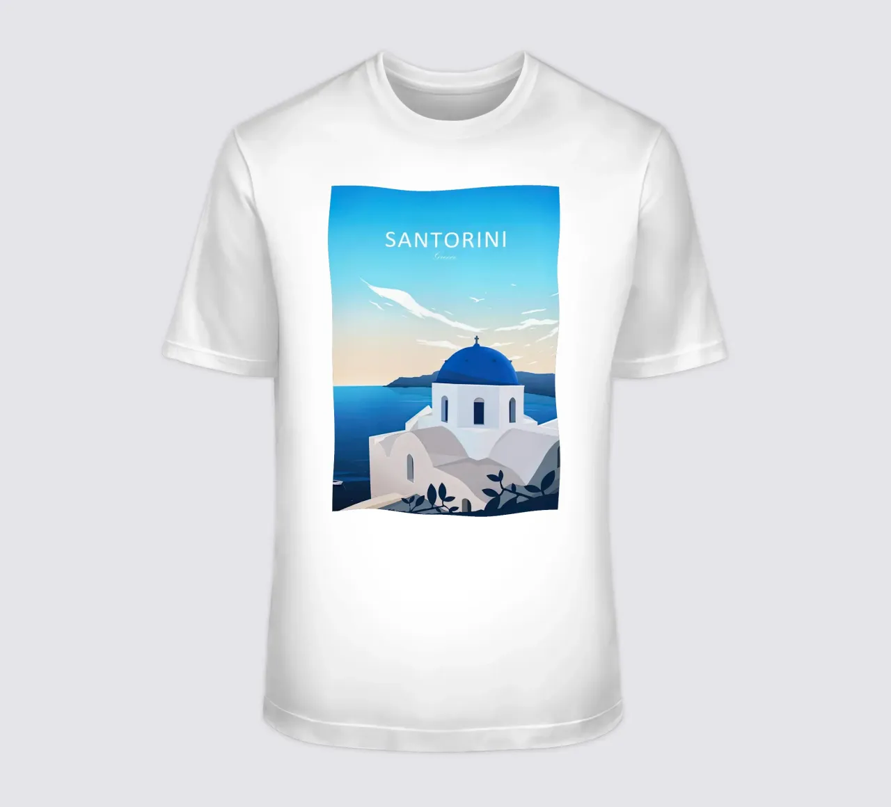 Estampa de viaje tradicional de Santorini - Grecia camiseta de Liliestudio