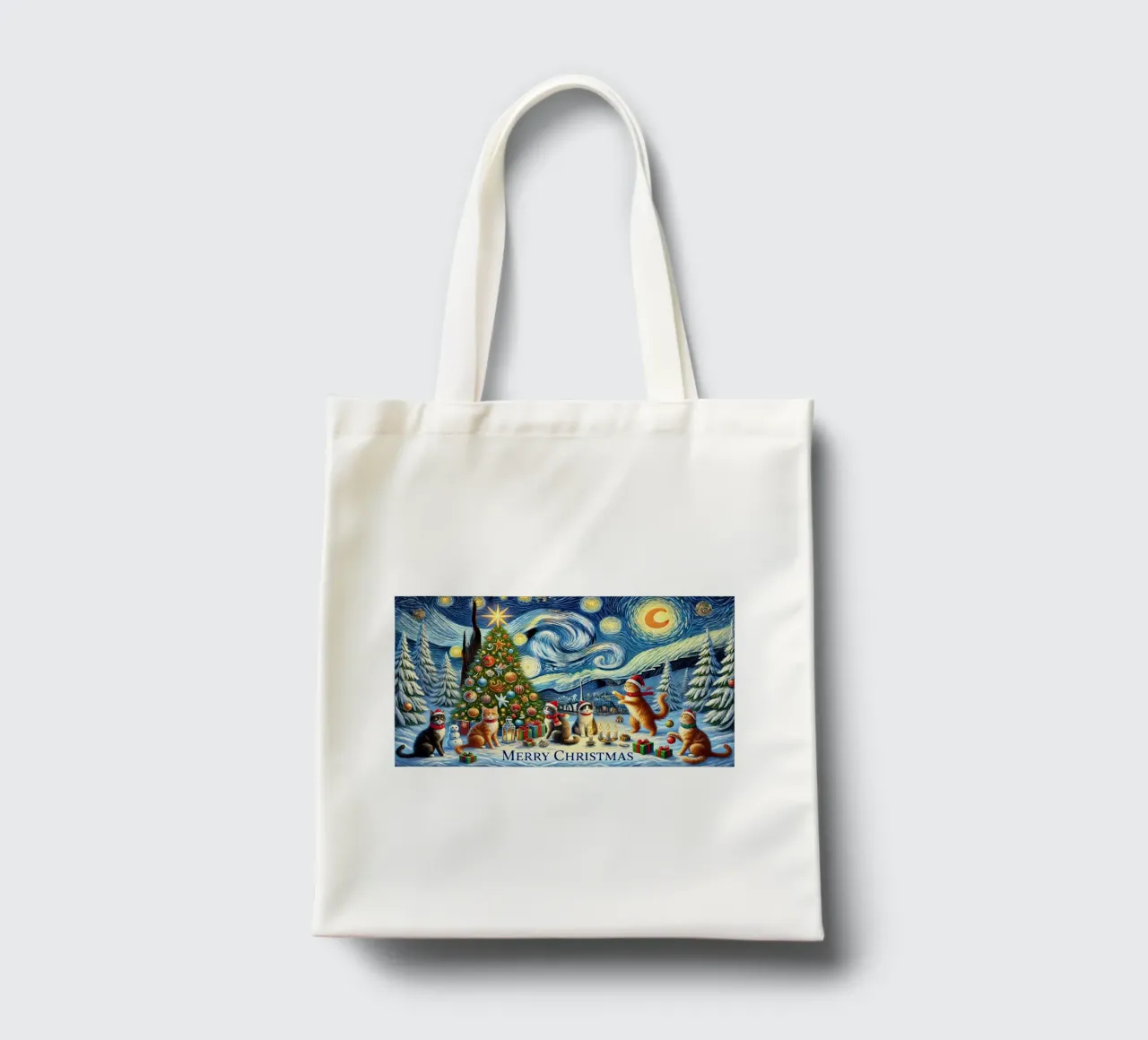 Merry Christmas Kitty Cat Edition borsa in juta da Vintage Van Gogh