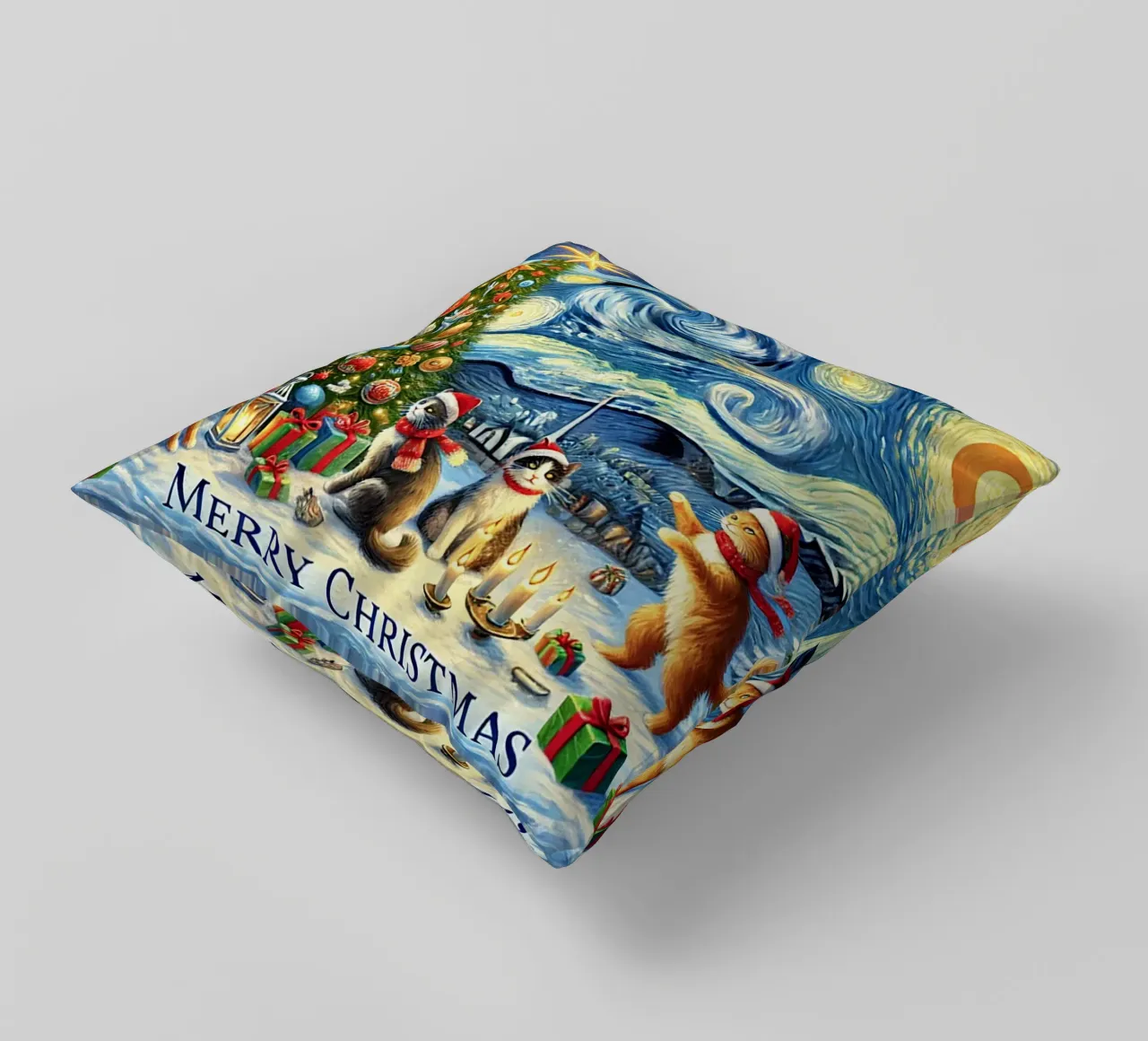 Merry Christmas Kitty Cat Edition cuscino da Vintage Van Gogh