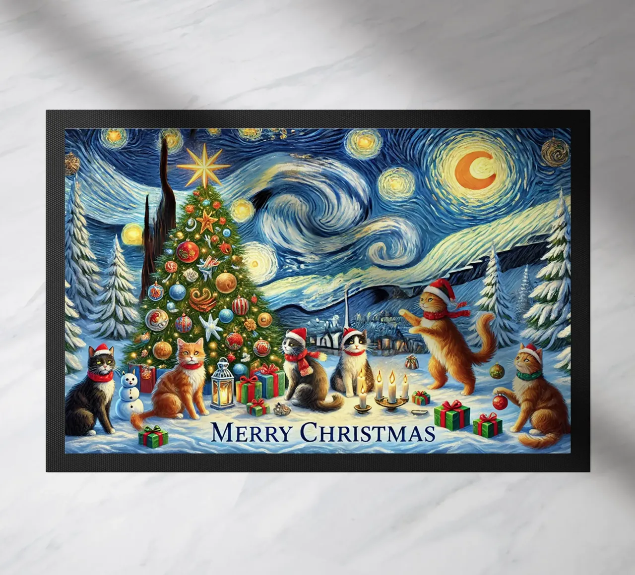 Merry Christmas Kitty Cat Edition doormat by Vintage Van Gogh