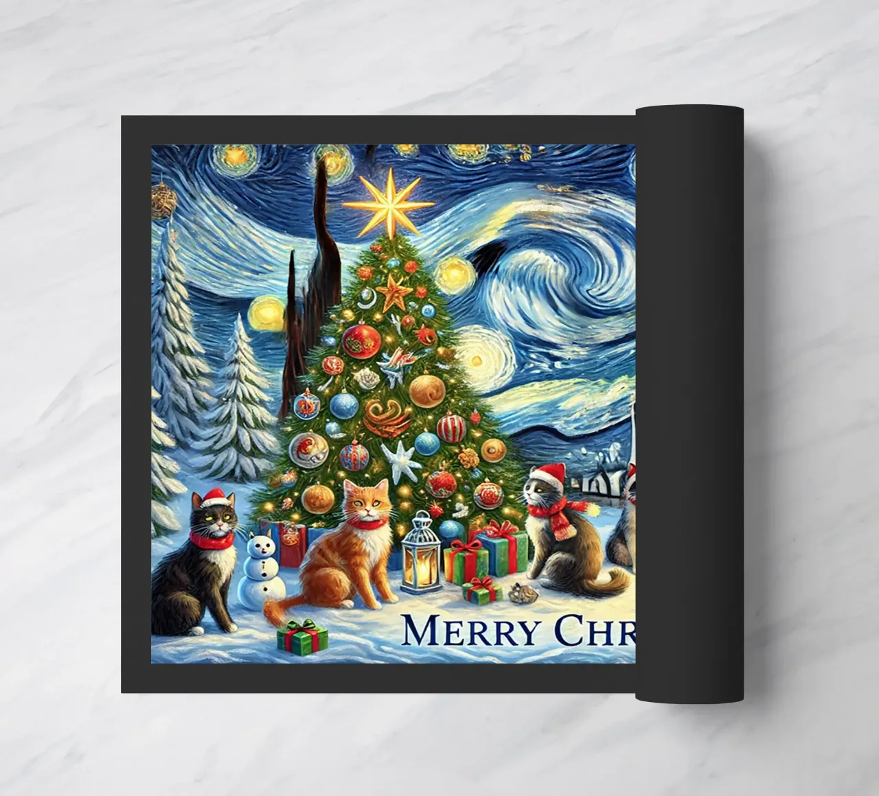 Merry Christmas Kitty Cat Edition doormat by Vintage Van Gogh