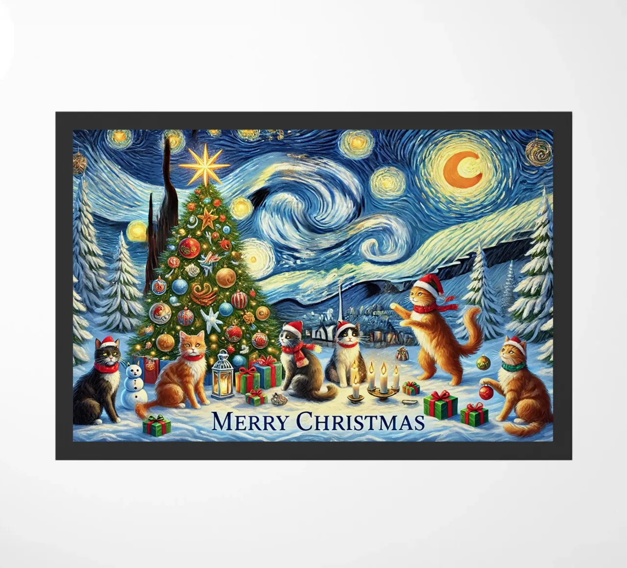 Merry Christmas Kitty Cat Edition doormat by Vintage Van Gogh