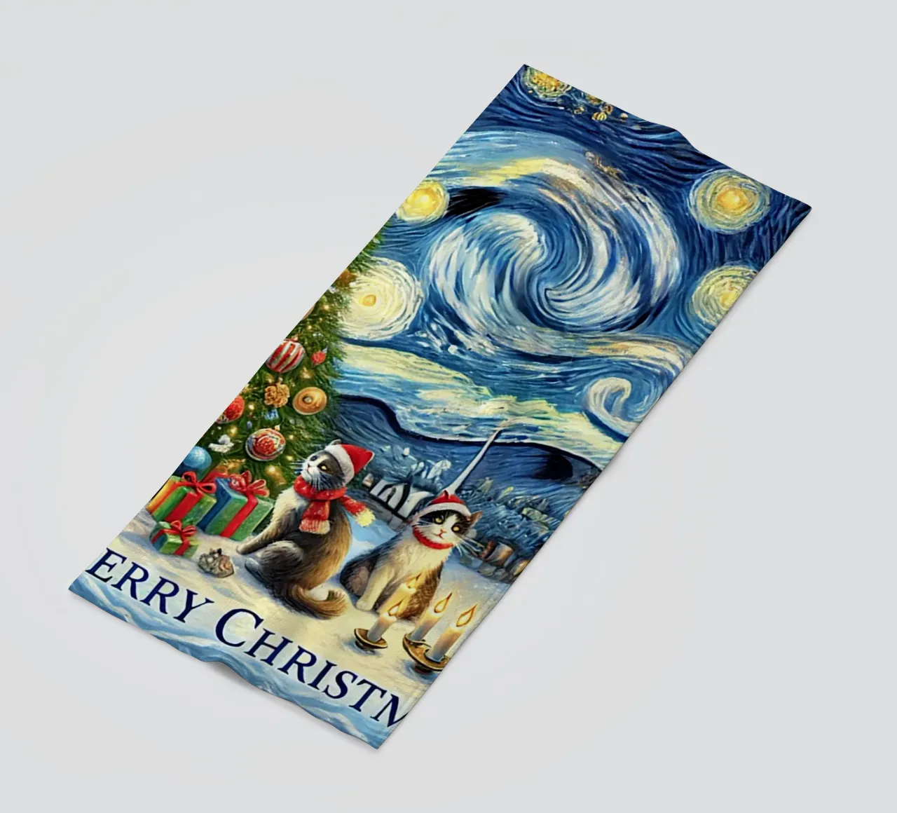 Merry Christmas Kitty Cat Edition telo mare da Vintage Van Gogh