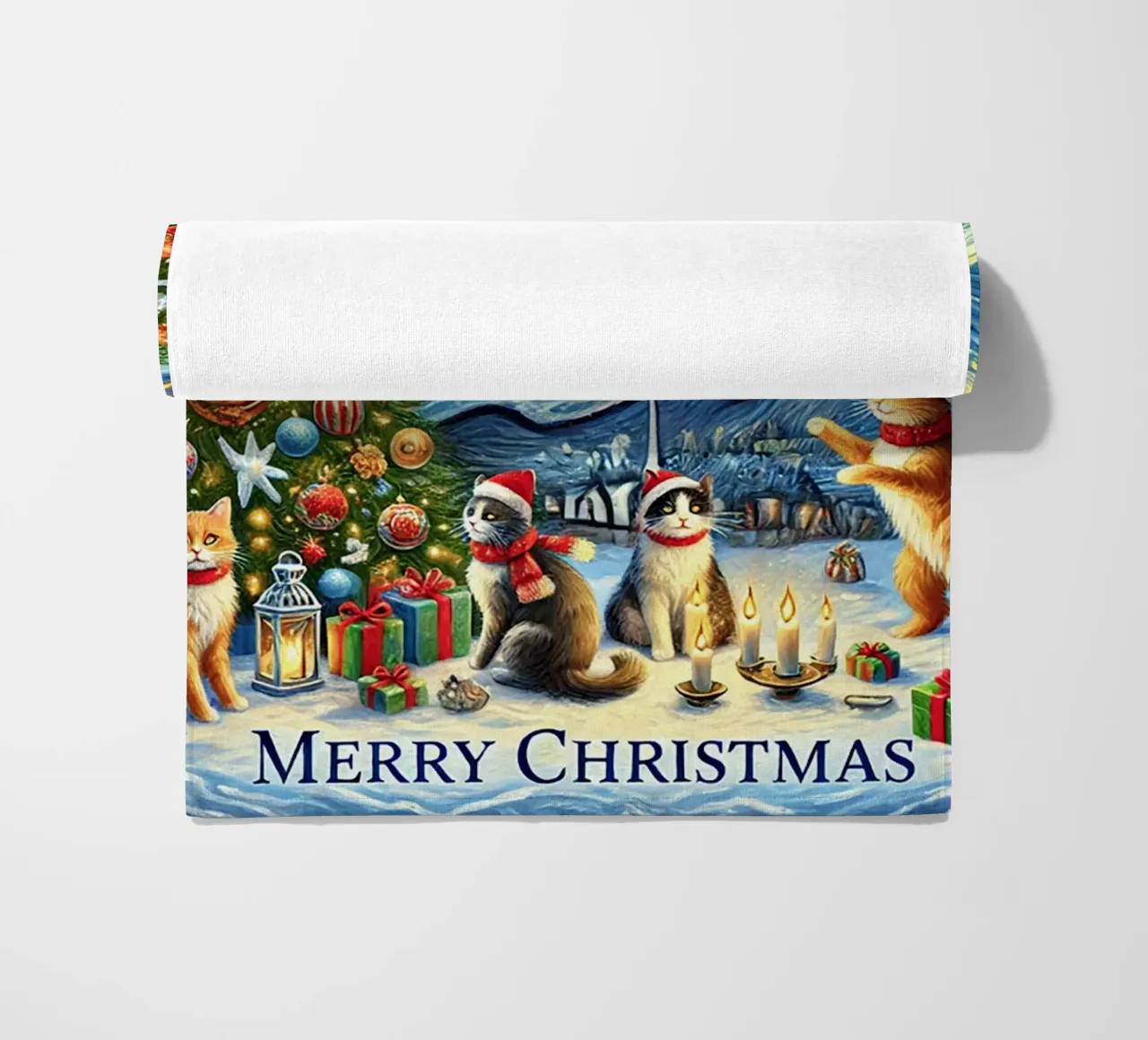 Merry Christmas Kitty Cat Edition telo mare da Vintage Van Gogh