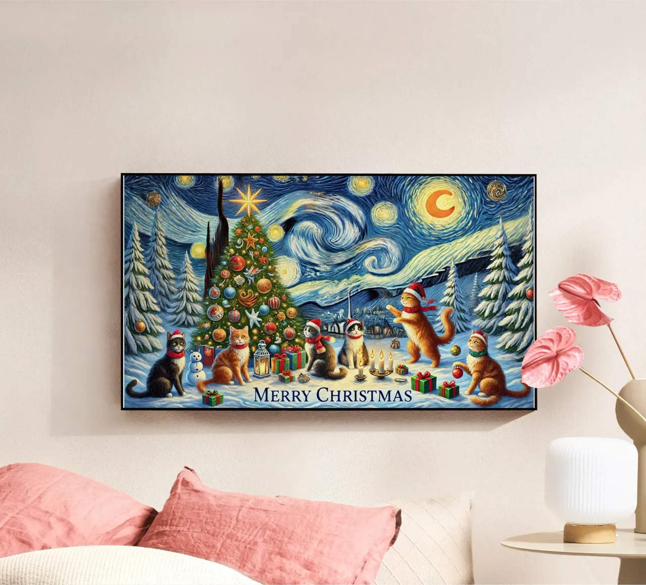 Merry Christmas Kitty Cat Edition plexiglass da Vintage Van Gogh