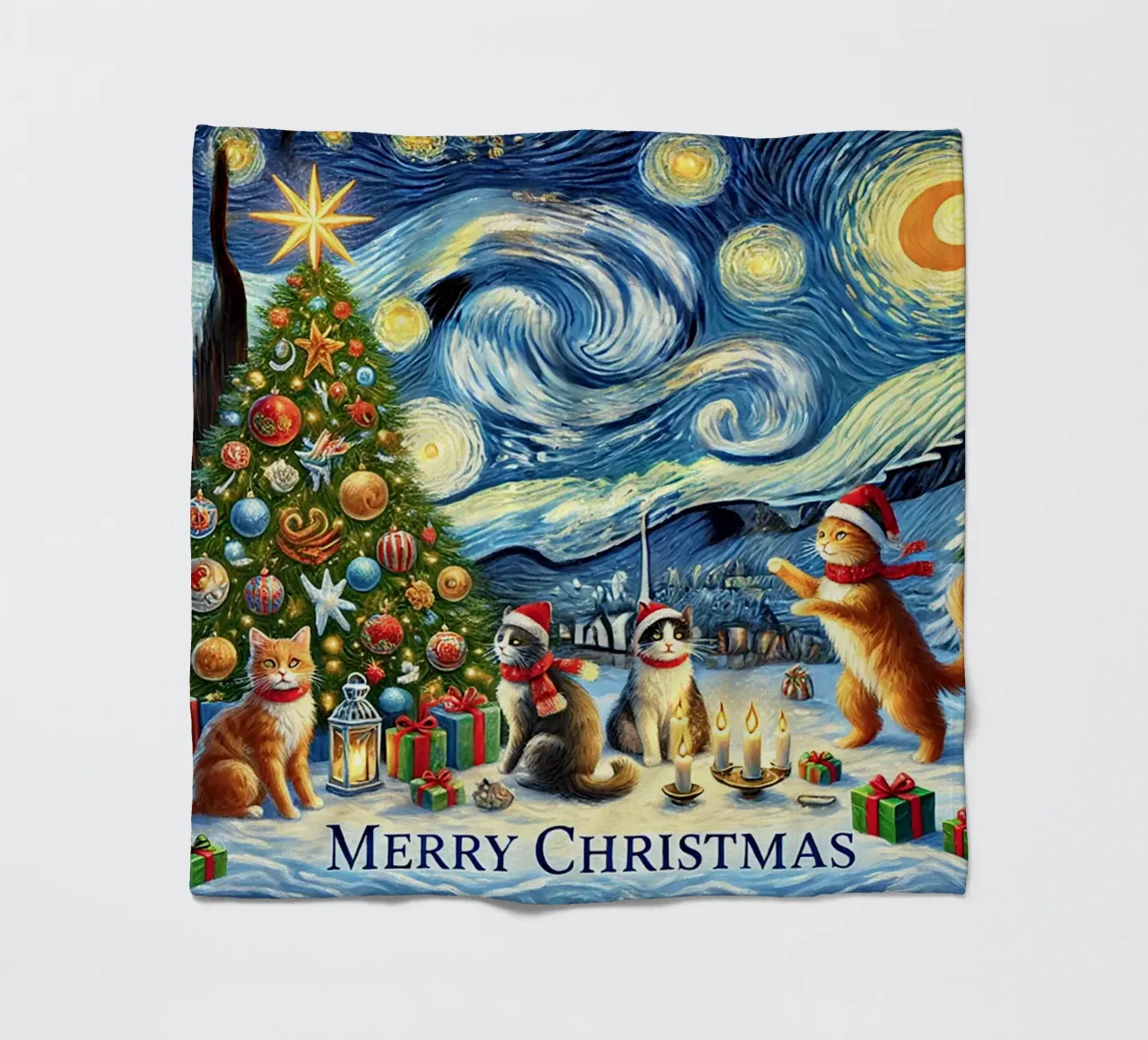 Merry Christmas Kitty Cat Edition coperta in pile da Vintage Van Gogh