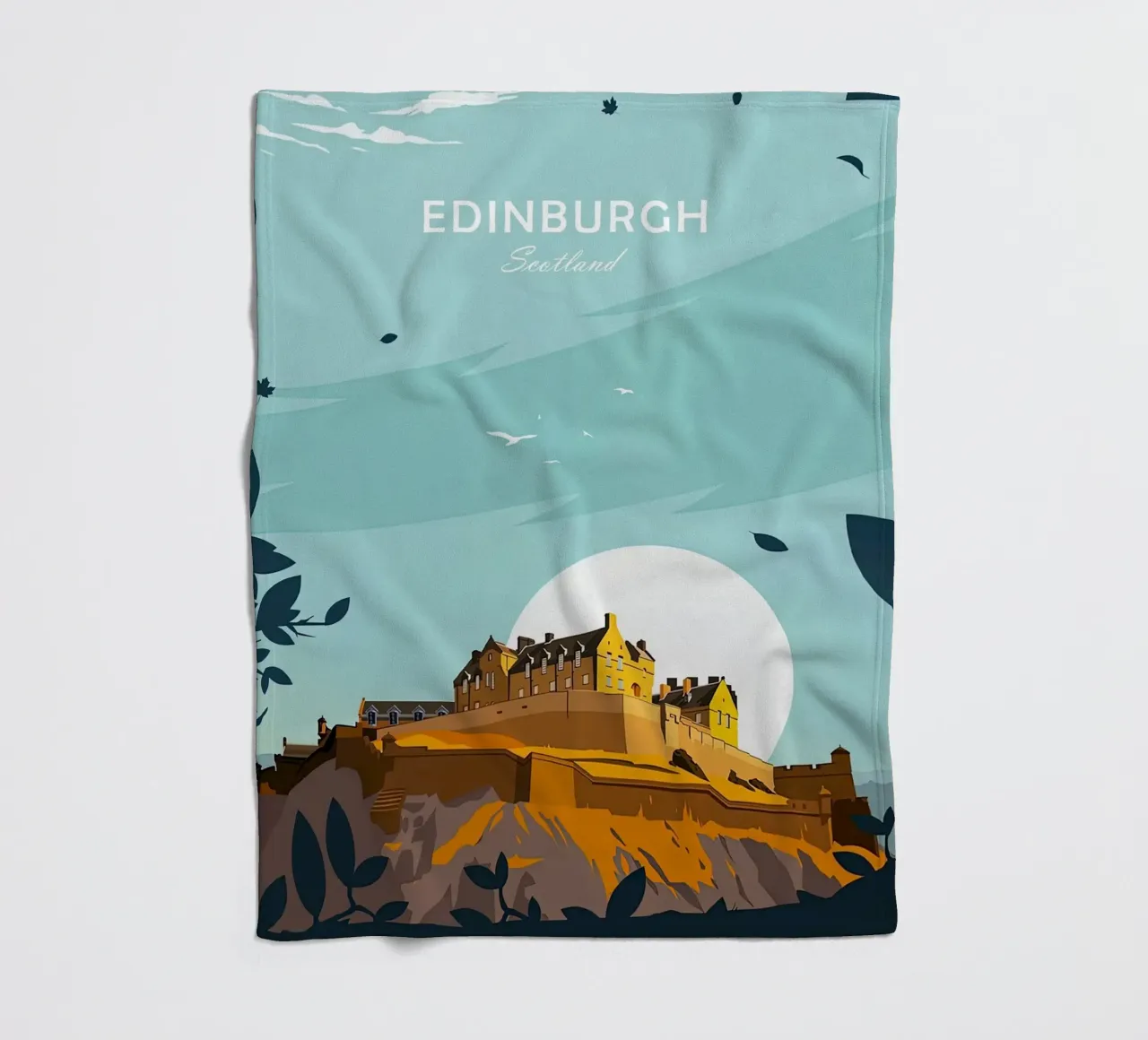 Scotland, Edinburgh poster, Edinburgh castle fleece blanket by Liliestudio