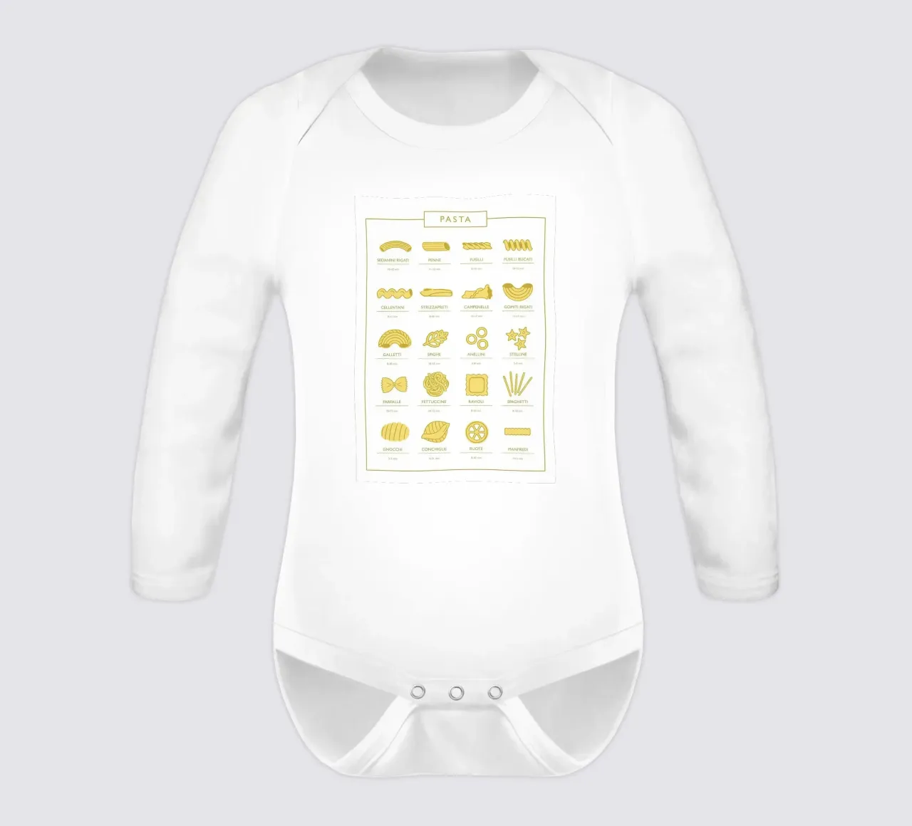 Types of Pasta Guide long-sleeve baby romper by Mildred Store