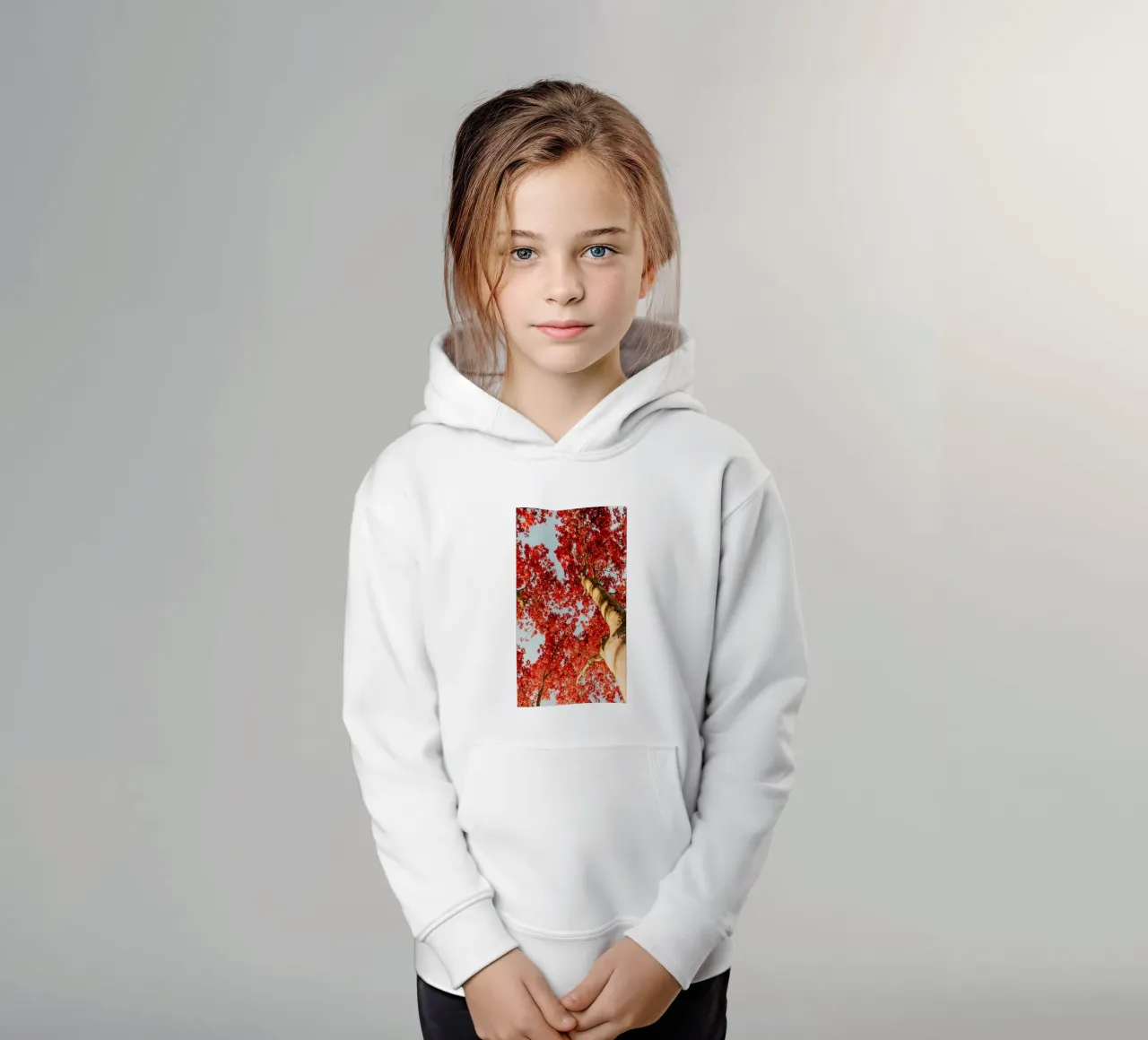 tree red leaves kids hoodie by Earthly Visions