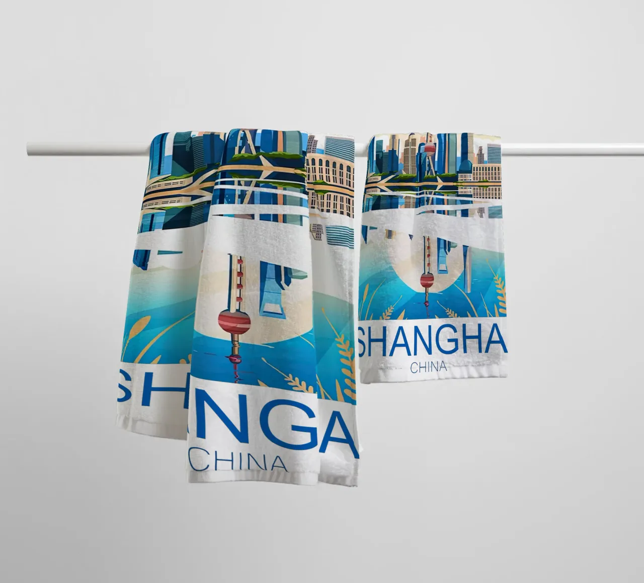 Stampa di viaggio su Shanghai - Cina asciugamano da bagno da Liliestudio