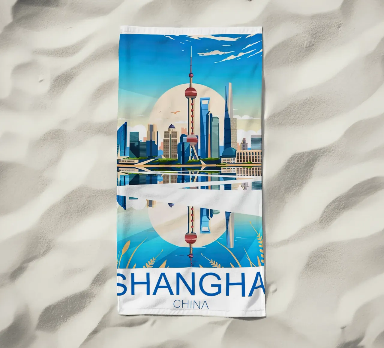 Stampa di viaggio su Shanghai - Cina telo mare da Liliestudio