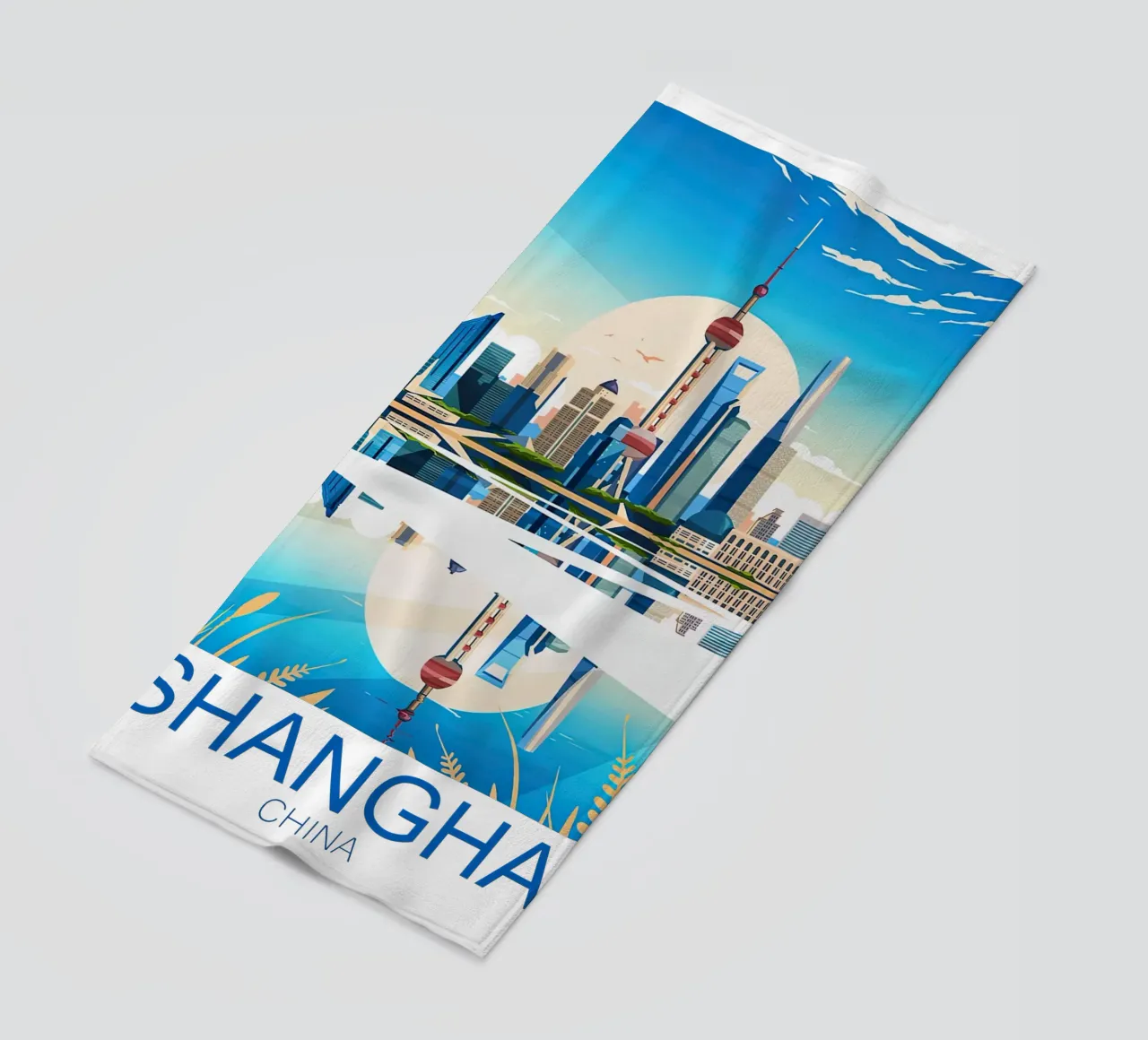 Stampa di viaggio su Shanghai - Cina telo mare da Liliestudio
