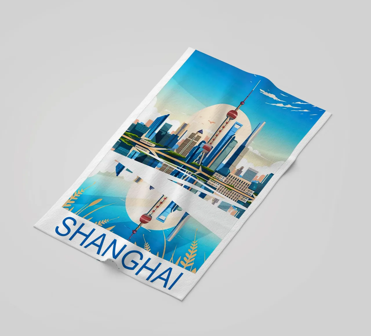 Stampa di viaggio su Shanghai - Cina telo mare da Liliestudio