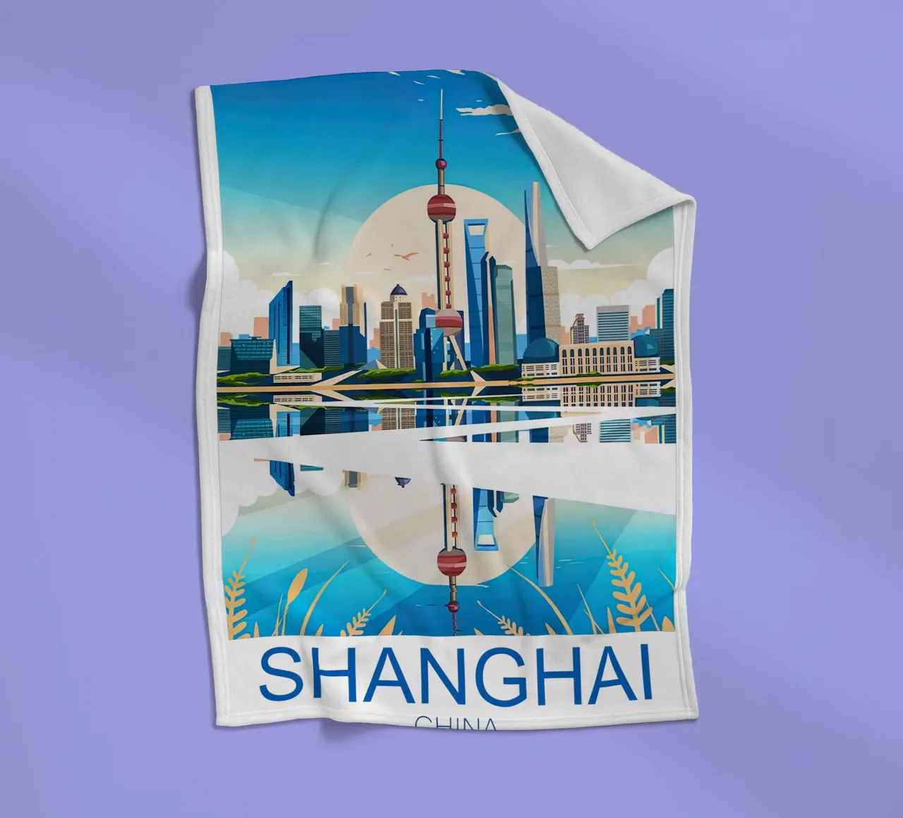 Stampa di viaggio su Shanghai - Cina coperta in pile da Liliestudio