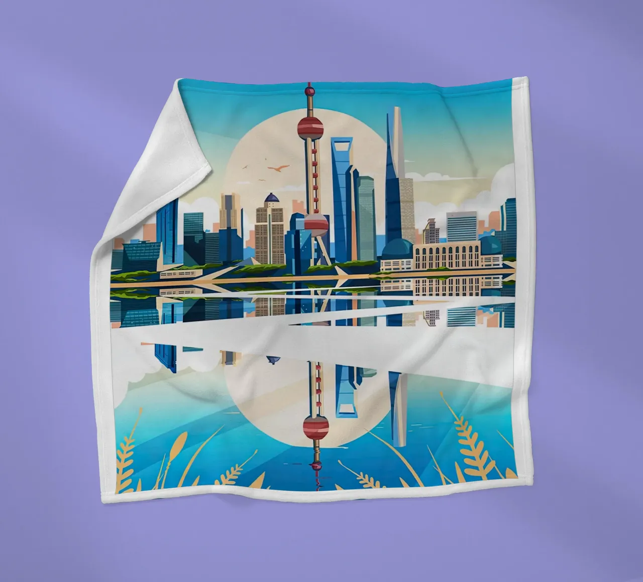 Stampa di viaggio su Shanghai - Cina coperta in pile da Liliestudio