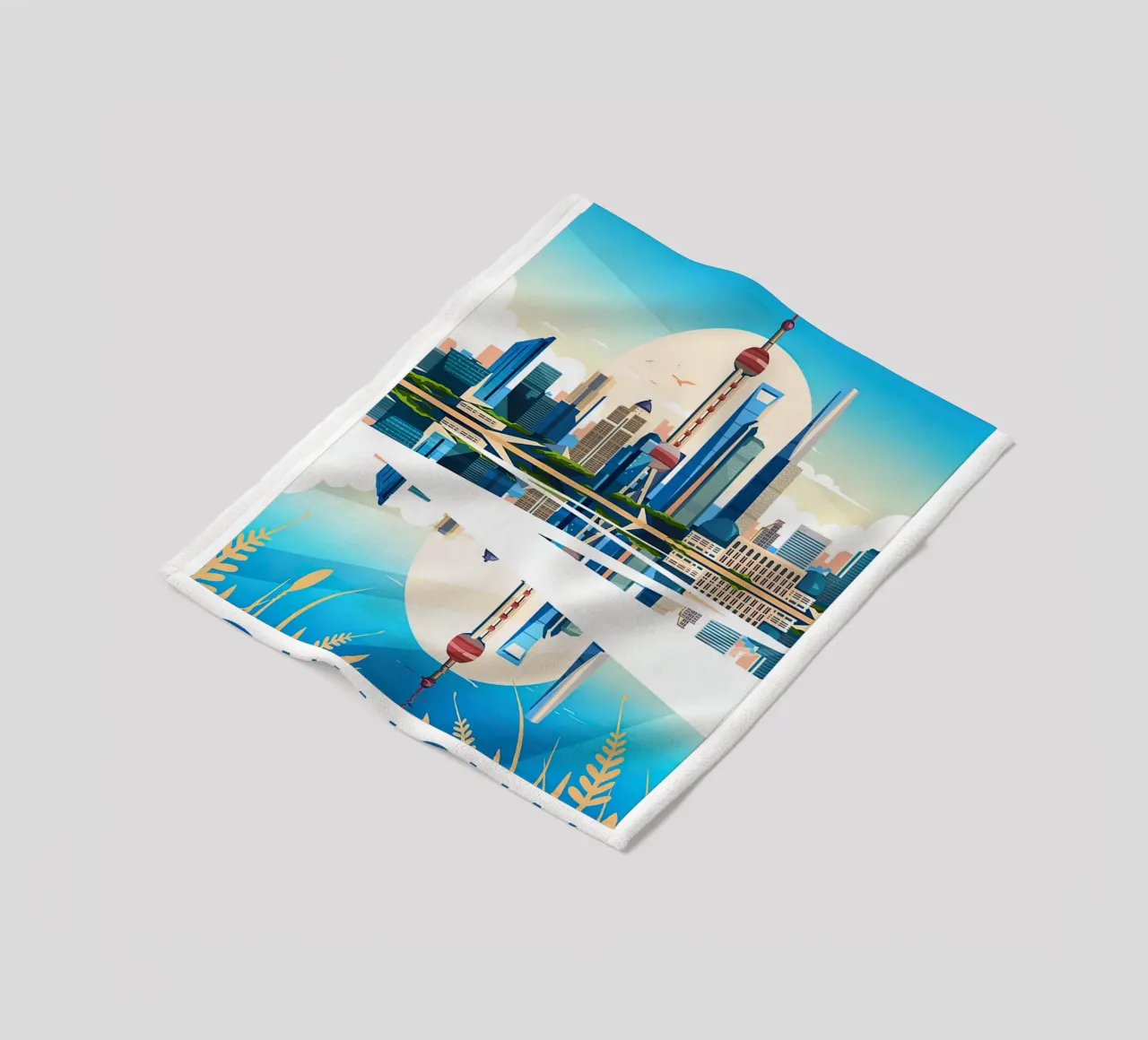 Stampa di viaggio su Shanghai - Cina coperta in pile da Liliestudio