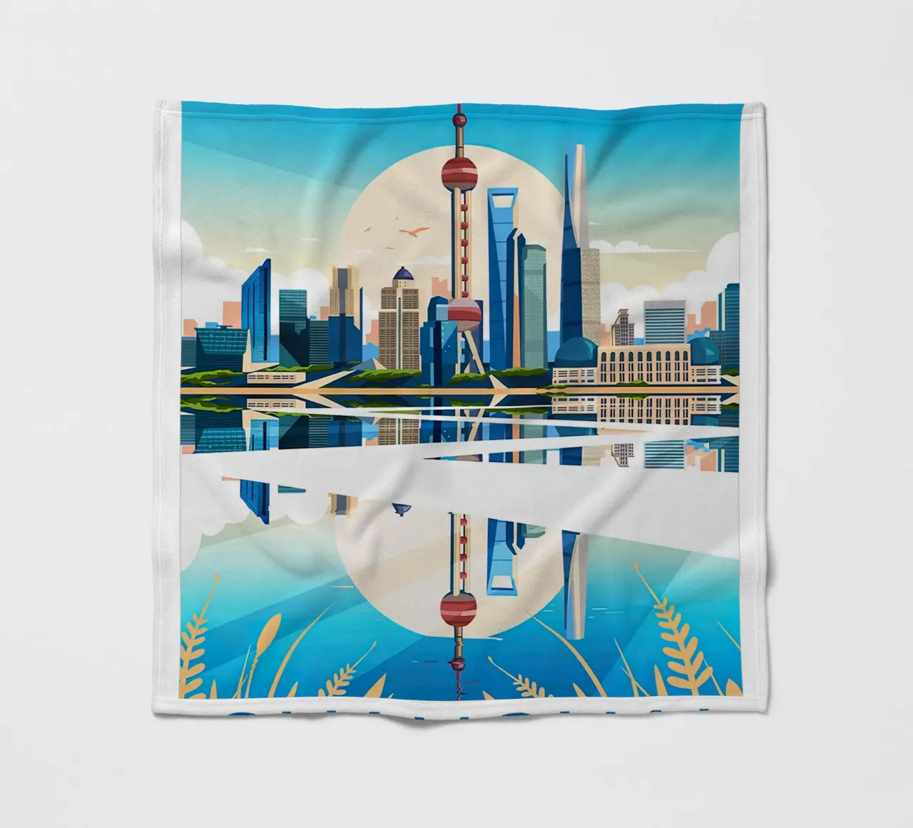 Stampa di viaggio su Shanghai - Cina coperta in pile da Liliestudio