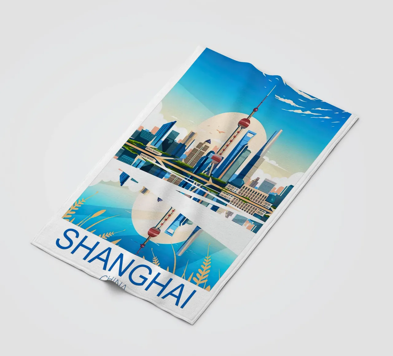 Stampa di viaggio su Shanghai - Cina coperta in pile da Liliestudio