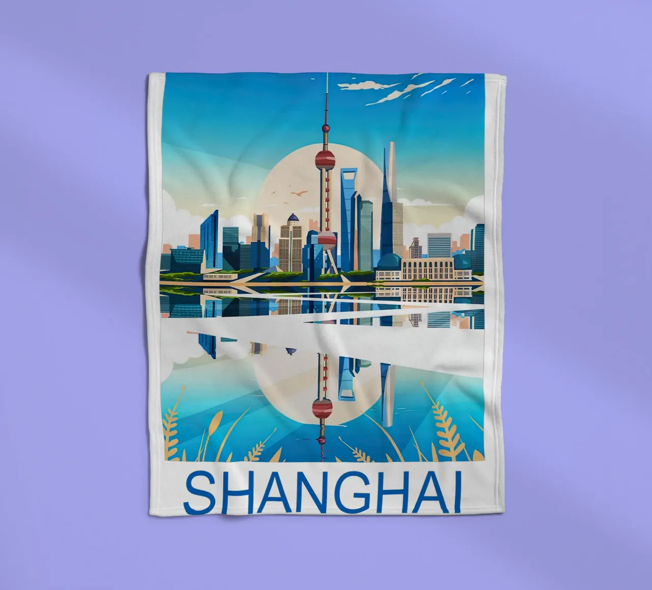 Stampa di viaggio su Shanghai - Cina coperta in pile da Liliestudio