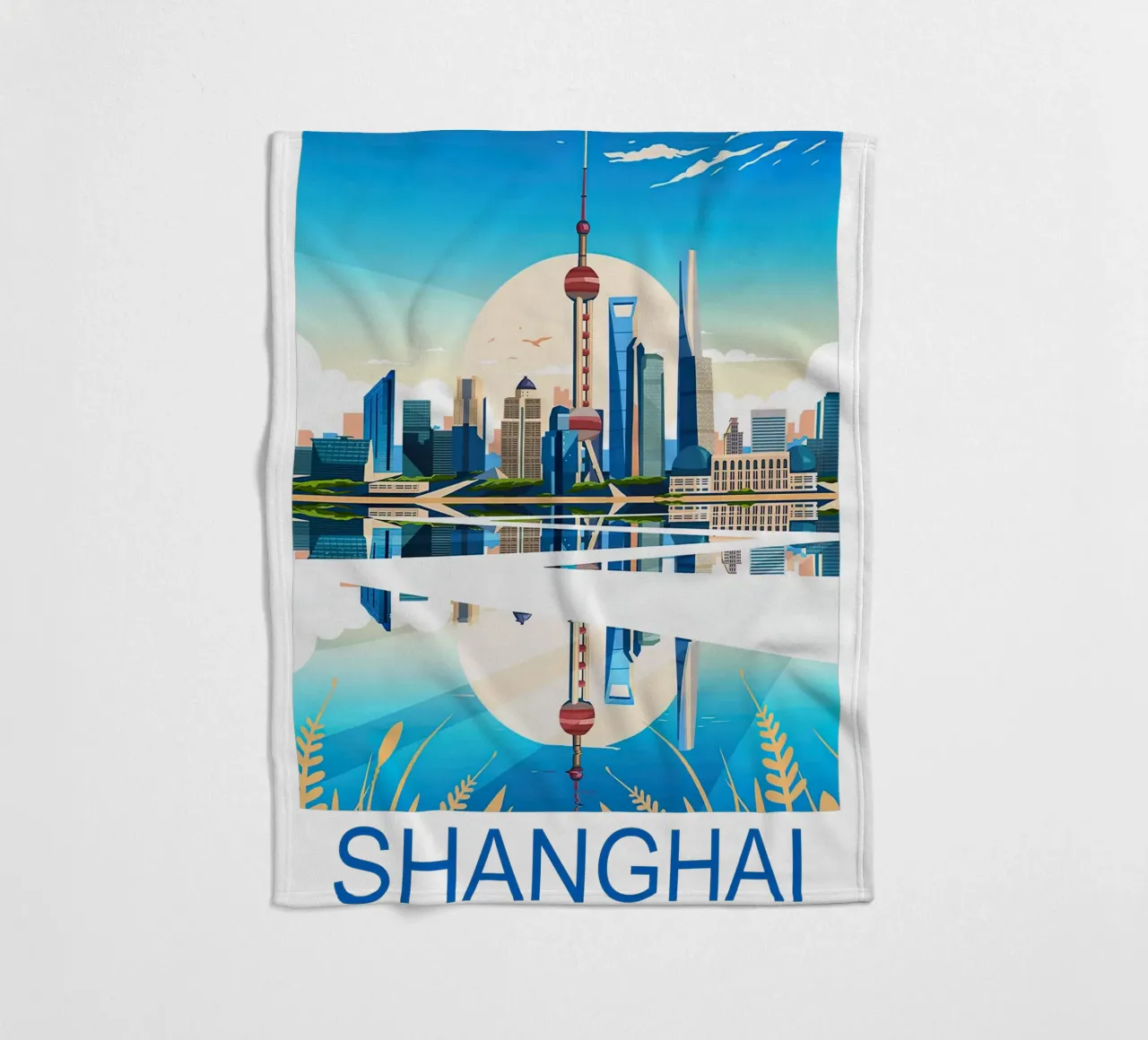 Stampa di viaggio su Shanghai - Cina coperta in pile da Liliestudio