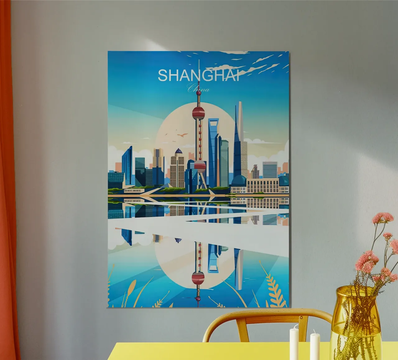 Viaggio vintage a Shanghai poster con telaio in legno da Liliestudio