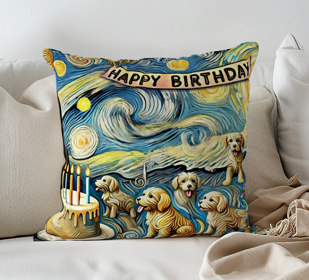 Happy Birthday Puppy Edition cuscino da Vintage Van Gogh