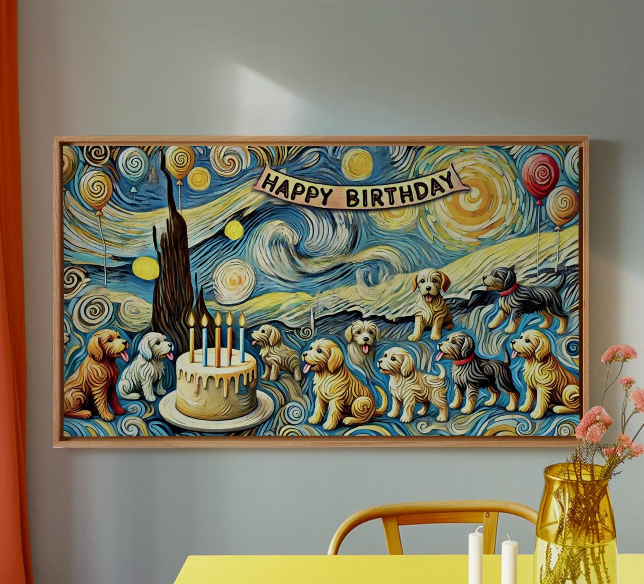 Happy Birthday Puppy Edition Leinwand von Vintage Van Gogh