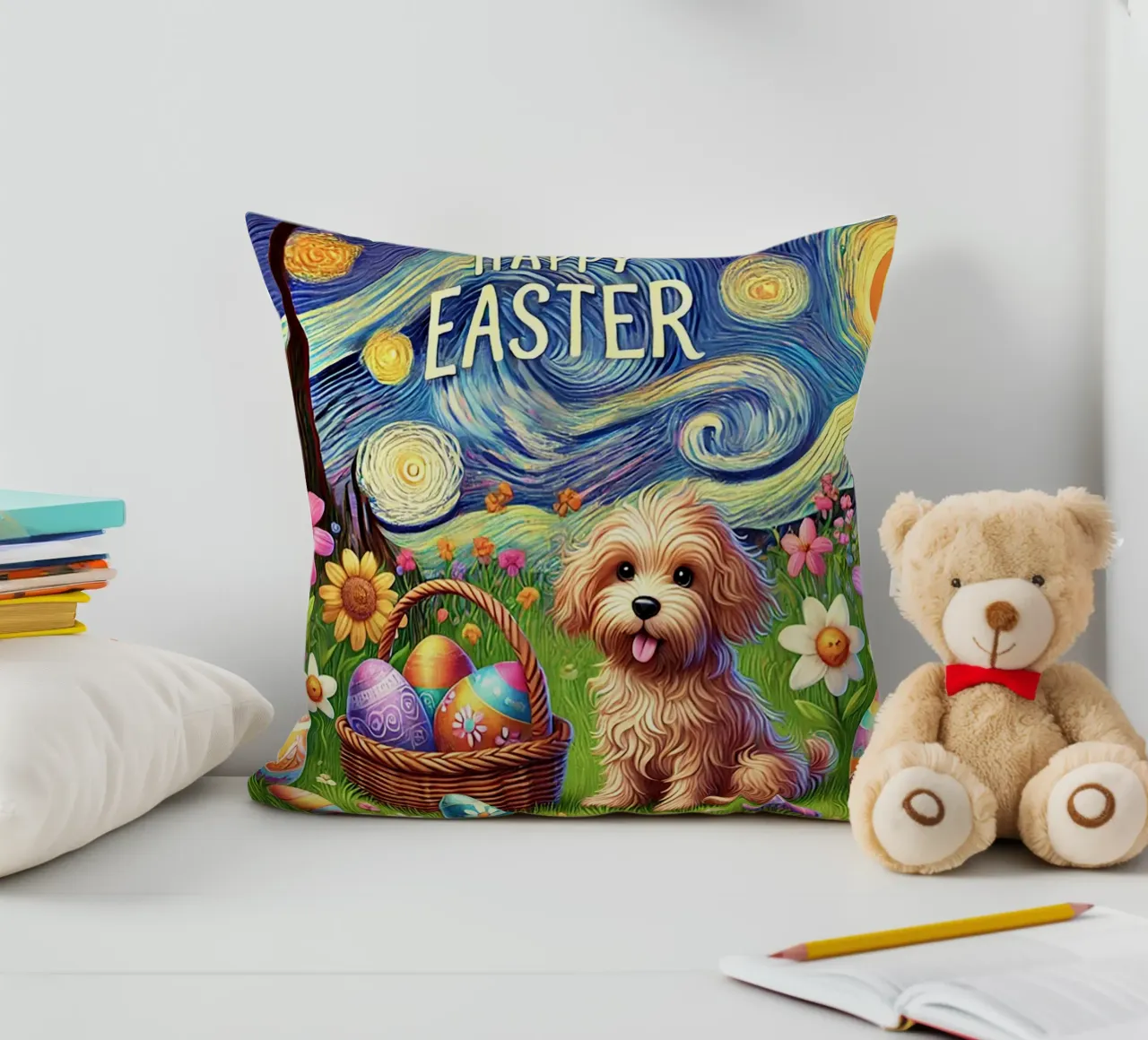 Happy Easter Puppy Edition cuscino da Vintage Van Gogh