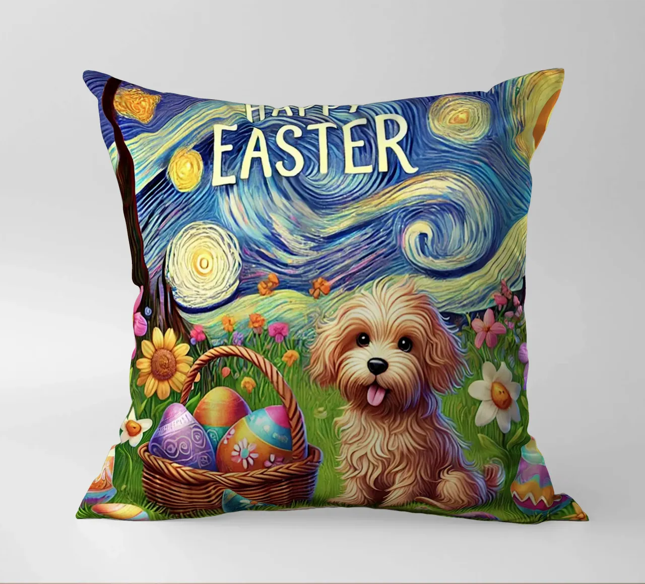 Happy Easter Puppy Edition cuscino da Vintage Van Gogh