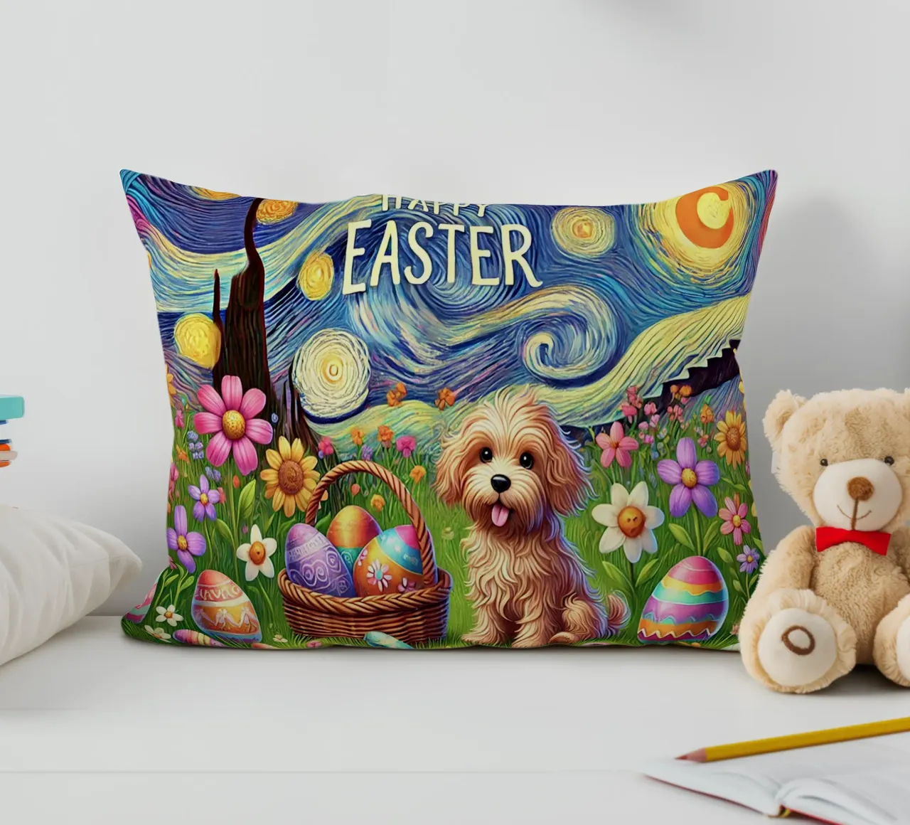 Happy Easter Puppy Edition cuscino da Vintage Van Gogh